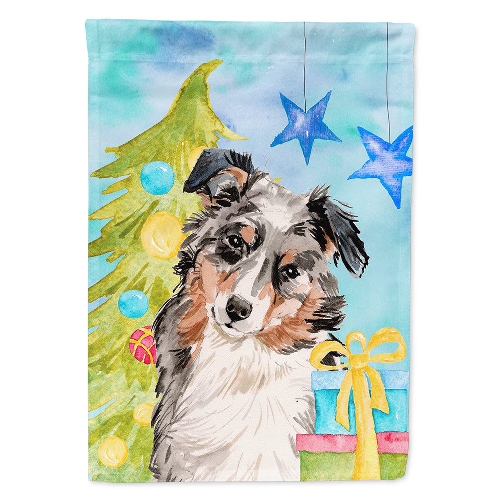 Australian Shepherd Christmas House Flag 28x40 Porch Sleeve Pole Decorative Outside Yard Banner Artwork Wall Hanging, Polyester