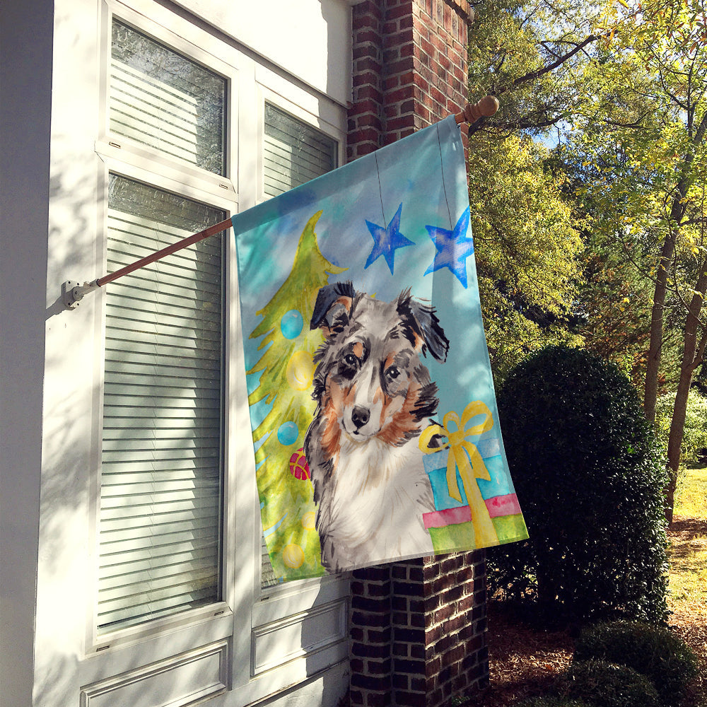 Australian Shepherd Christmas House Flag 28x40 Porch Sleeve Pole Decorative Outside Yard Banner Artwork Wall Hanging, Polyester