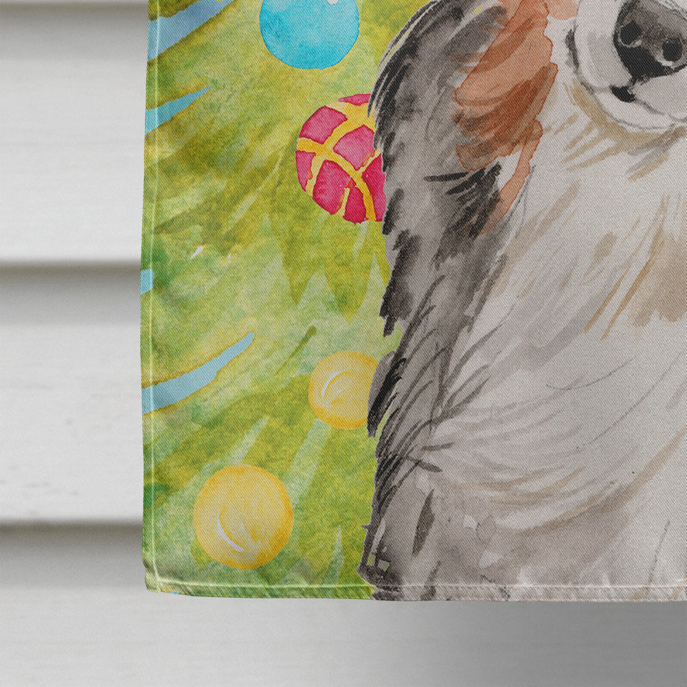 Australian Shepherd Christmas House Flag 28x40 Porch Sleeve Pole Decorative Outside Yard Banner Artwork Wall Hanging, Polyester