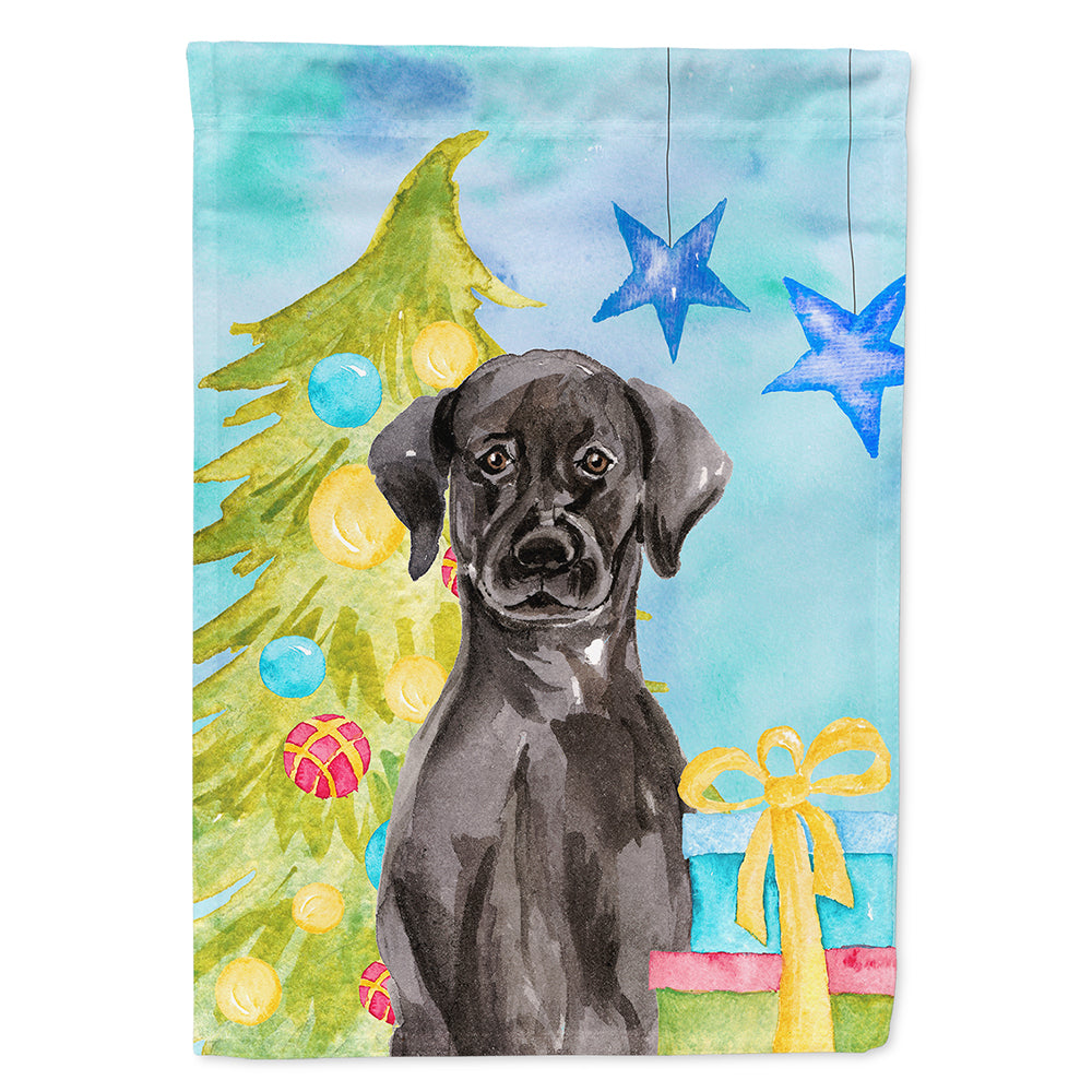 Black Labrador Christmas House Flag 28x40 Porch Sleeve Pole Decorative Outside Yard Banner Artwork Wall Hanging, Polyester