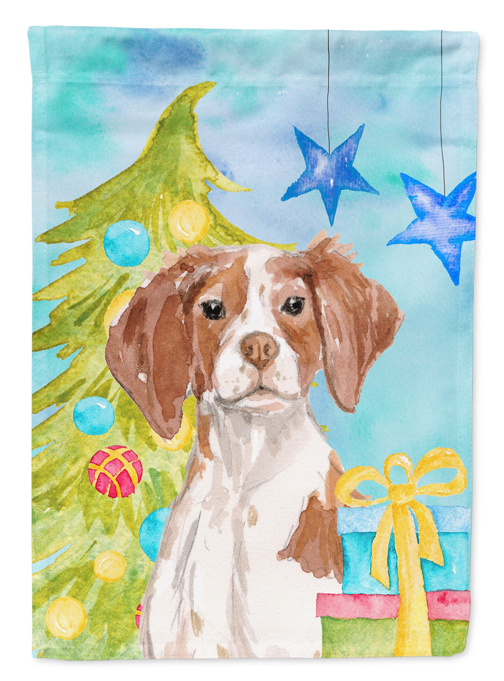 Brittany Spaniel Christmas House Flag 28x40 Porch Sleeve Pole Decorative Outside Yard Banner Artwork Wall Hanging, Polyester