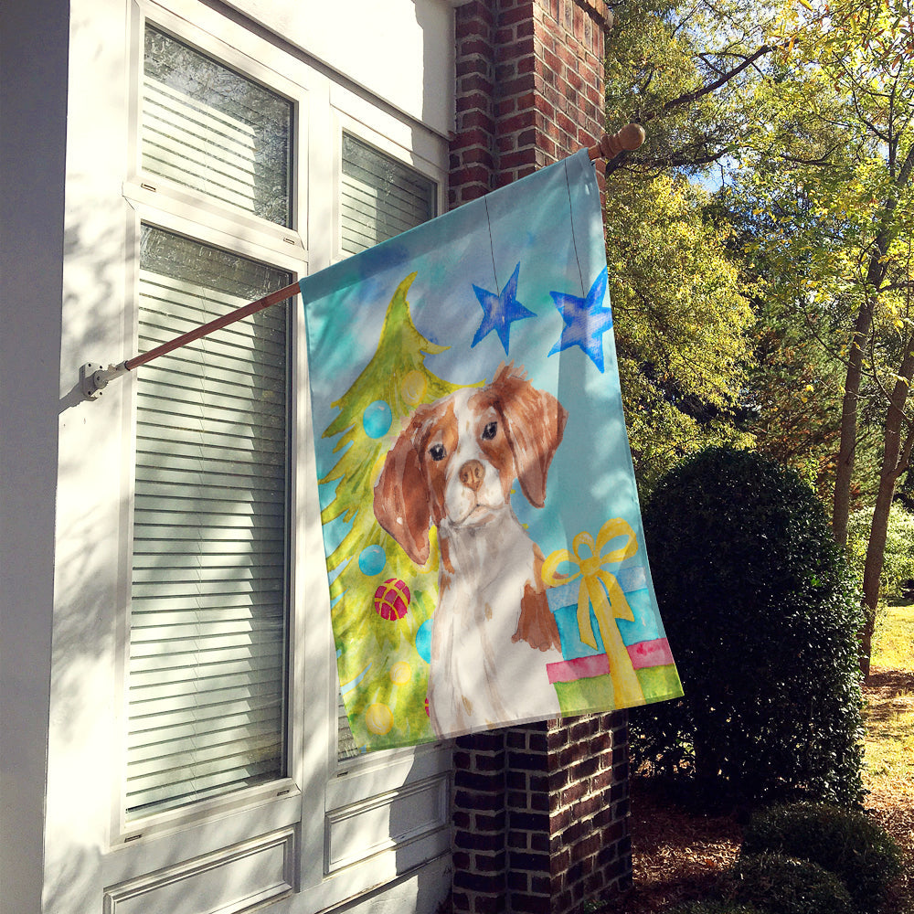 Brittany Spaniel Christmas House Flag 28x40 Porch Sleeve Pole Decorative Outside Yard Banner Artwork Wall Hanging, Polyester