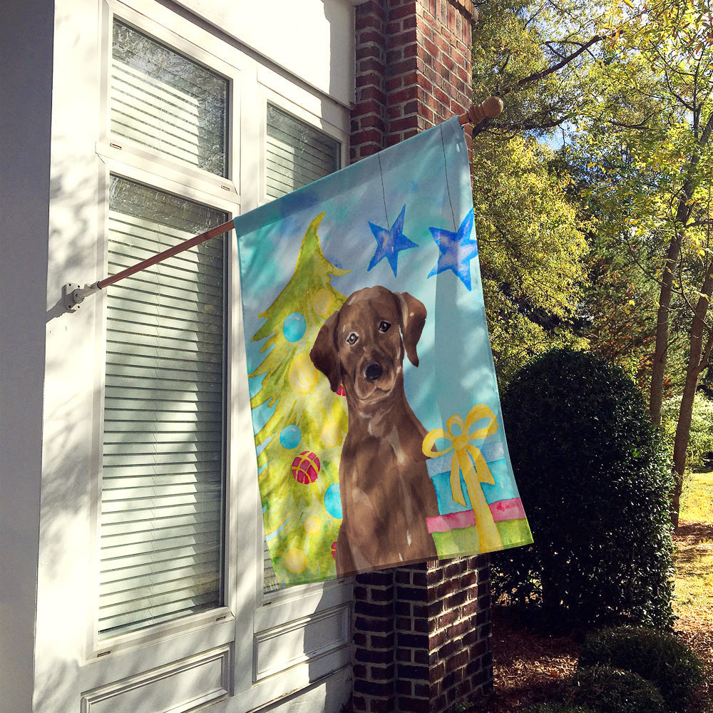 Chocolate Labrador Christmas House Flag 28x40 Porch Sleeve Pole Decorative Outside Yard Banner Artwork Wall Hanging, Polyester