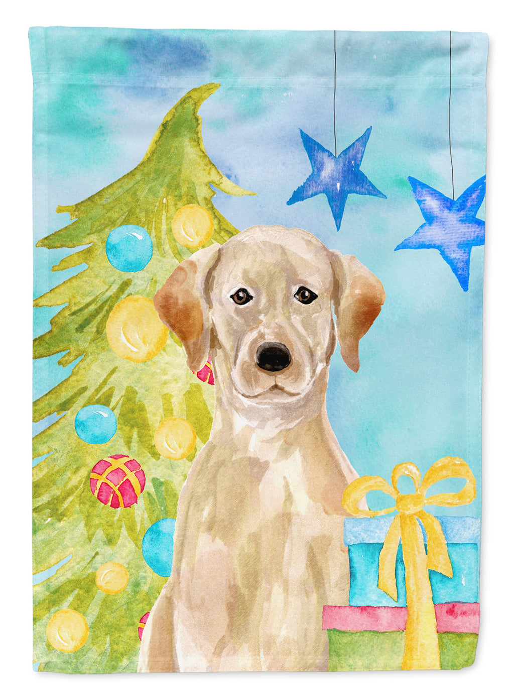 Yellow Labrador Christmas House Flag 28x40 Porch Sleeve Pole Decorative Outside Yard Banner Artwork Wall Hanging, Polyester