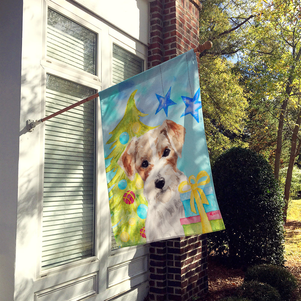 Wire Hair Jack Russell Christmas House Flag 28x40 Porch Sleeve Pole Decorative Outside Yard Banner Artwork Wall Hanging, Polyester