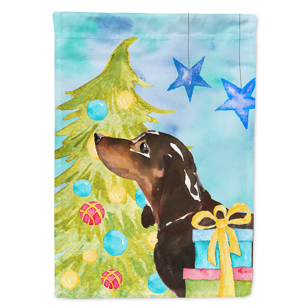 Black and Tan Dachshund Christmas House Flag 28x40 Porch Sleeve Pole Decorative Outside Yard Banner Artwork Wall Hanging, Polyester