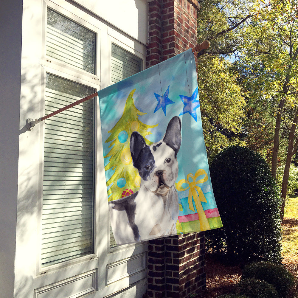 Black White French Bulldog Christmas House Flag 28x40 Porch Sleeve Pole Decorative Outside Yard Banner Artwork Wall Hanging, Polyester
