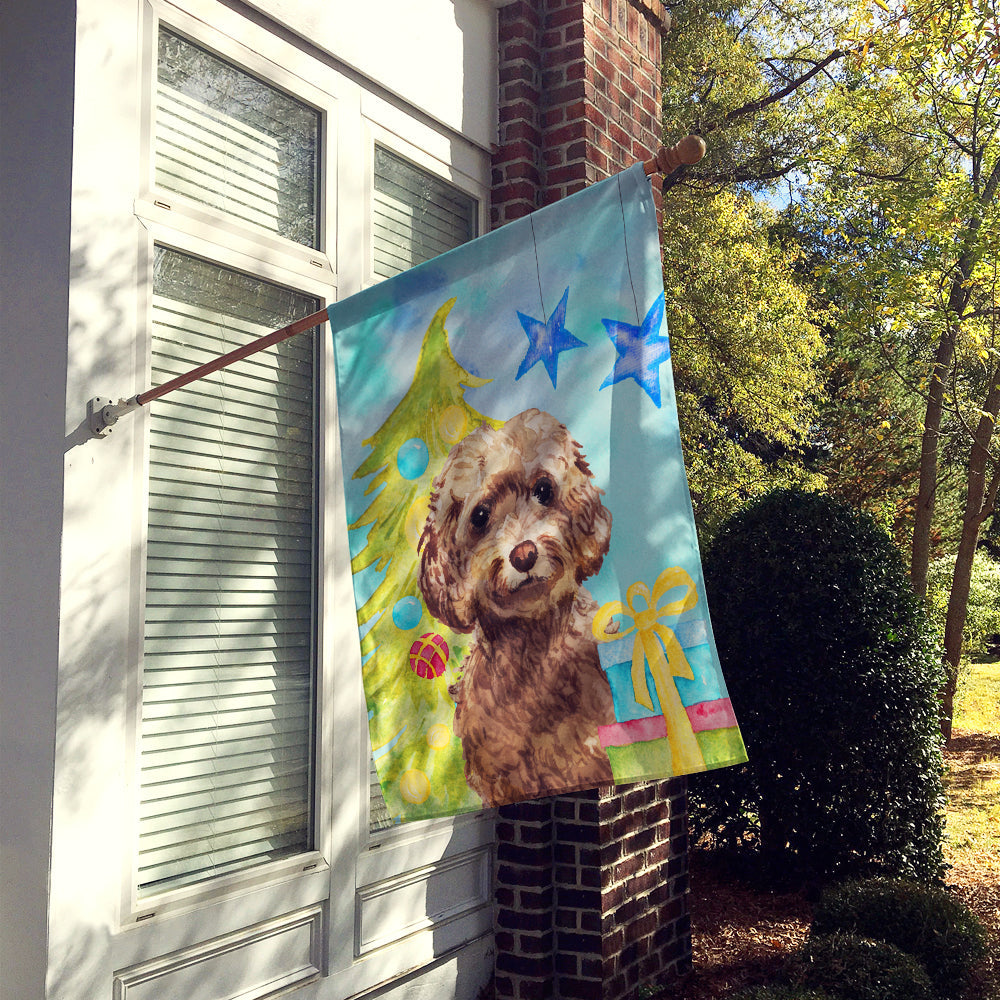 Brown Cockapoo Christmas House Flag 28x40 Porch Sleeve Pole Decorative Outside Yard Banner Artwork Wall Hanging, Polyester
