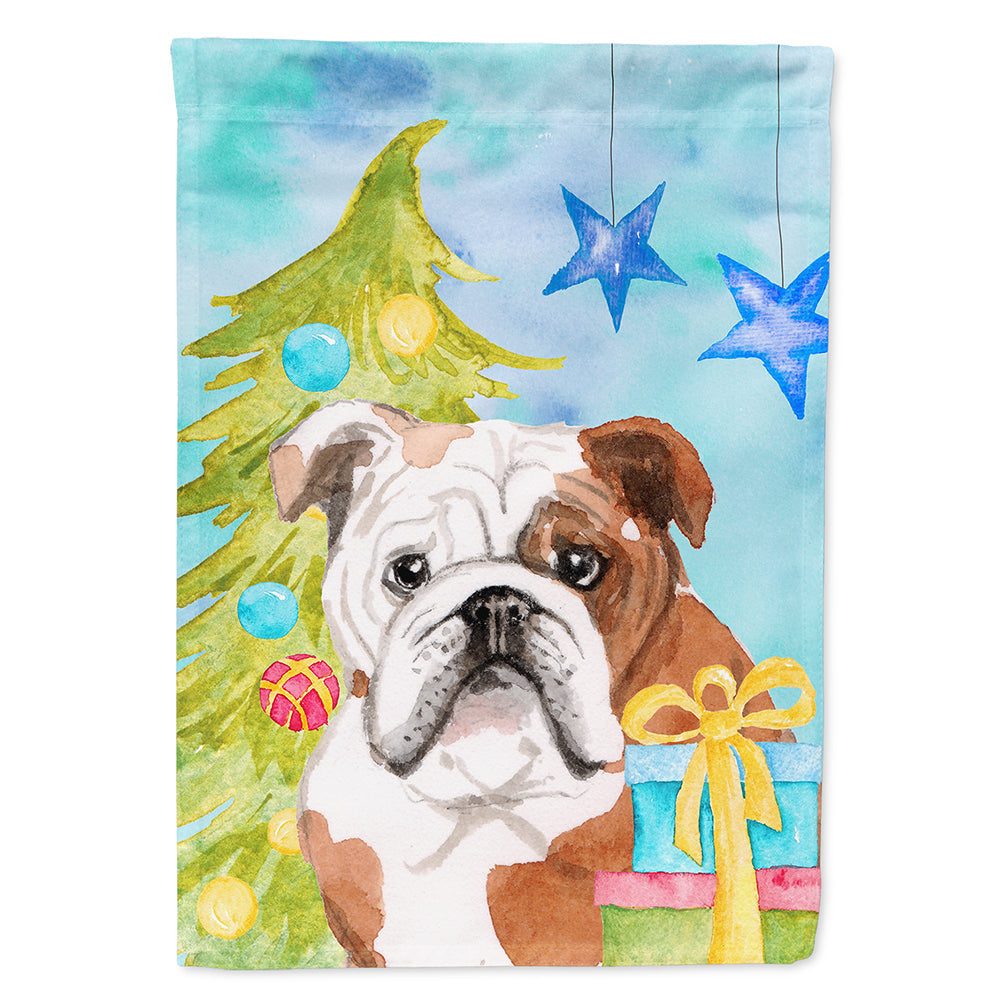 English Bulldog Christmas House Flag 28x40 Porch Sleeve Pole Decorative Outside Yard Banner Artwork Wall Hanging, Polyester