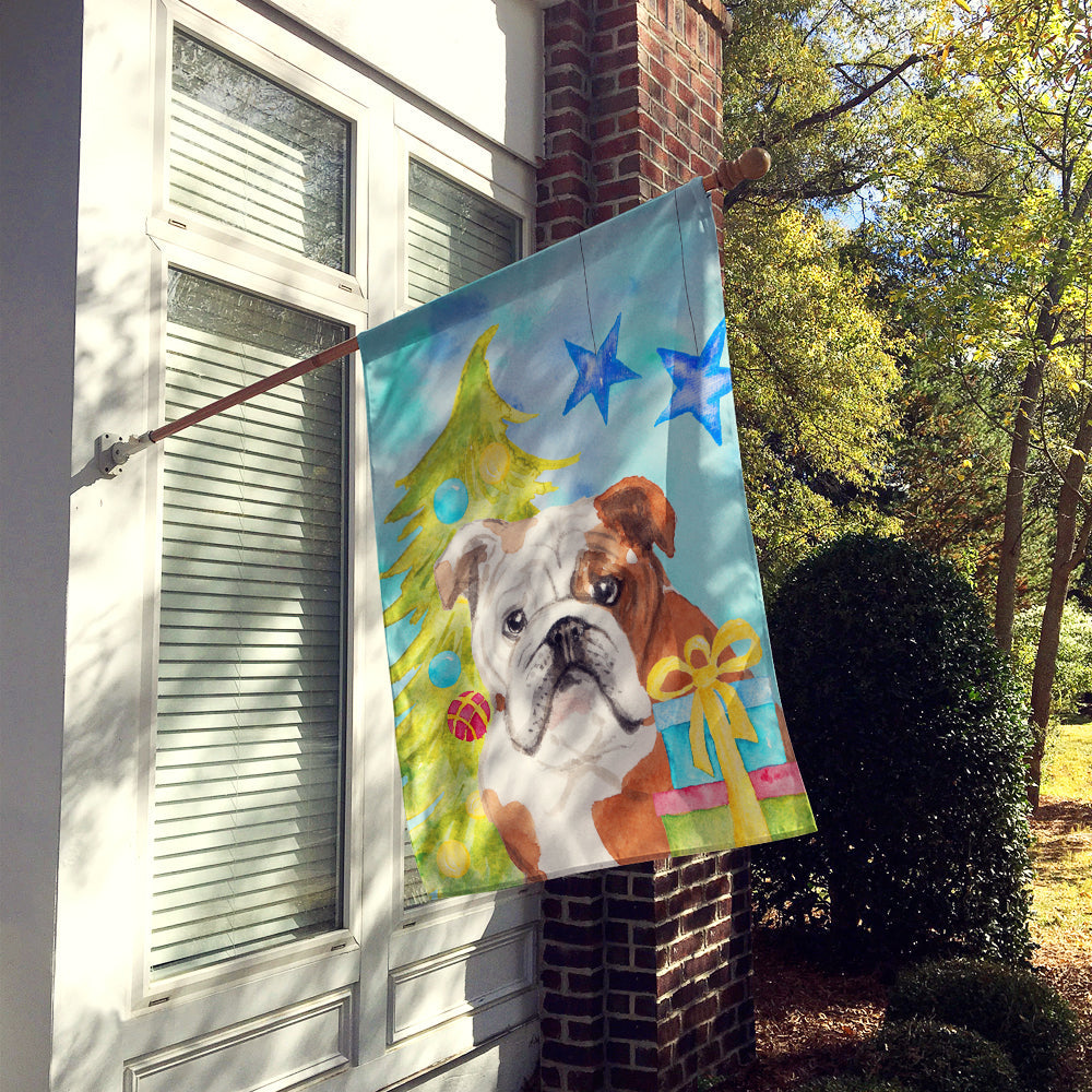 English Bulldog Christmas House Flag 28x40 Porch Sleeve Pole Decorative Outside Yard Banner Artwork Wall Hanging, Polyester
