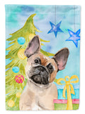 Fawn French Bulldog Christmas House Flag 28x40 Porch Sleeve Pole Decorative Outside Yard Banner Artwork Wall Hanging, Polyester