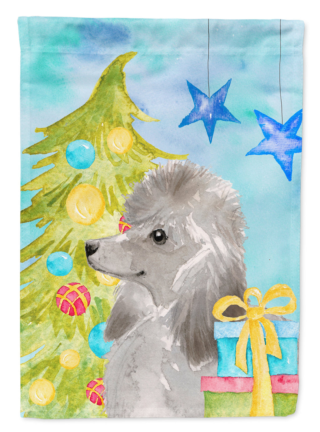 Grey Standard Poodle Christmas House Flag 28x40 Porch Sleeve Pole Decorative Outside Yard Banner Artwork Wall Hanging, Polyester