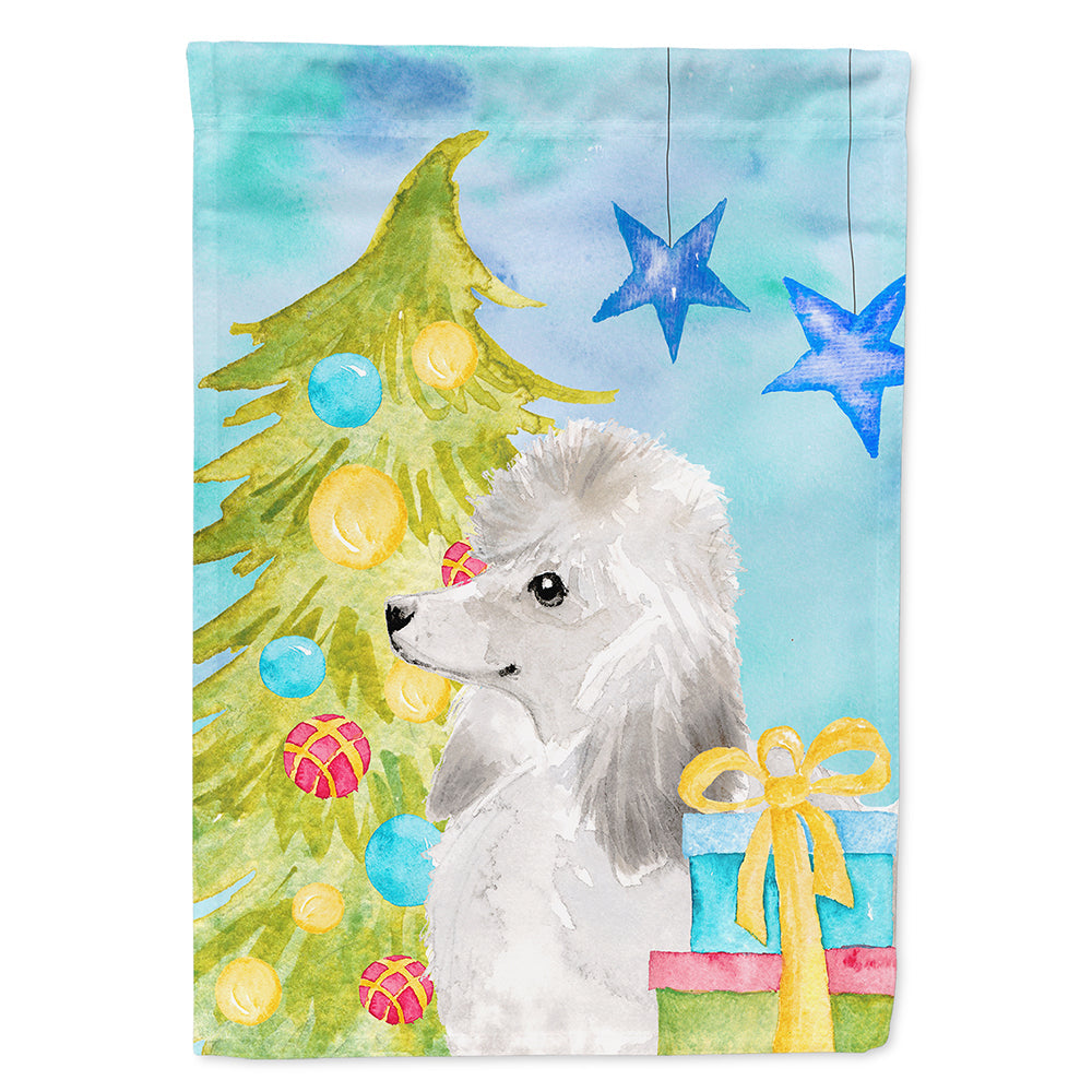 White Standard Poodle Christmas House Flag 28x40 Porch Sleeve Pole Decorative Outside Yard Banner Artwork Wall Hanging, Polyester