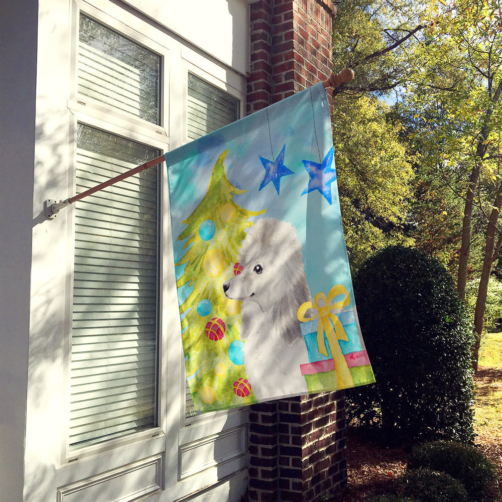 White Standard Poodle Christmas House Flag 28x40 Porch Sleeve Pole Decorative Outside Yard Banner Artwork Wall Hanging, Polyester