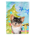 Long Haired Chihuahua Christmas House Flag 28x40 Porch Sleeve Pole Decorative Outside Yard Banner Artwork Wall Hanging, Polyester