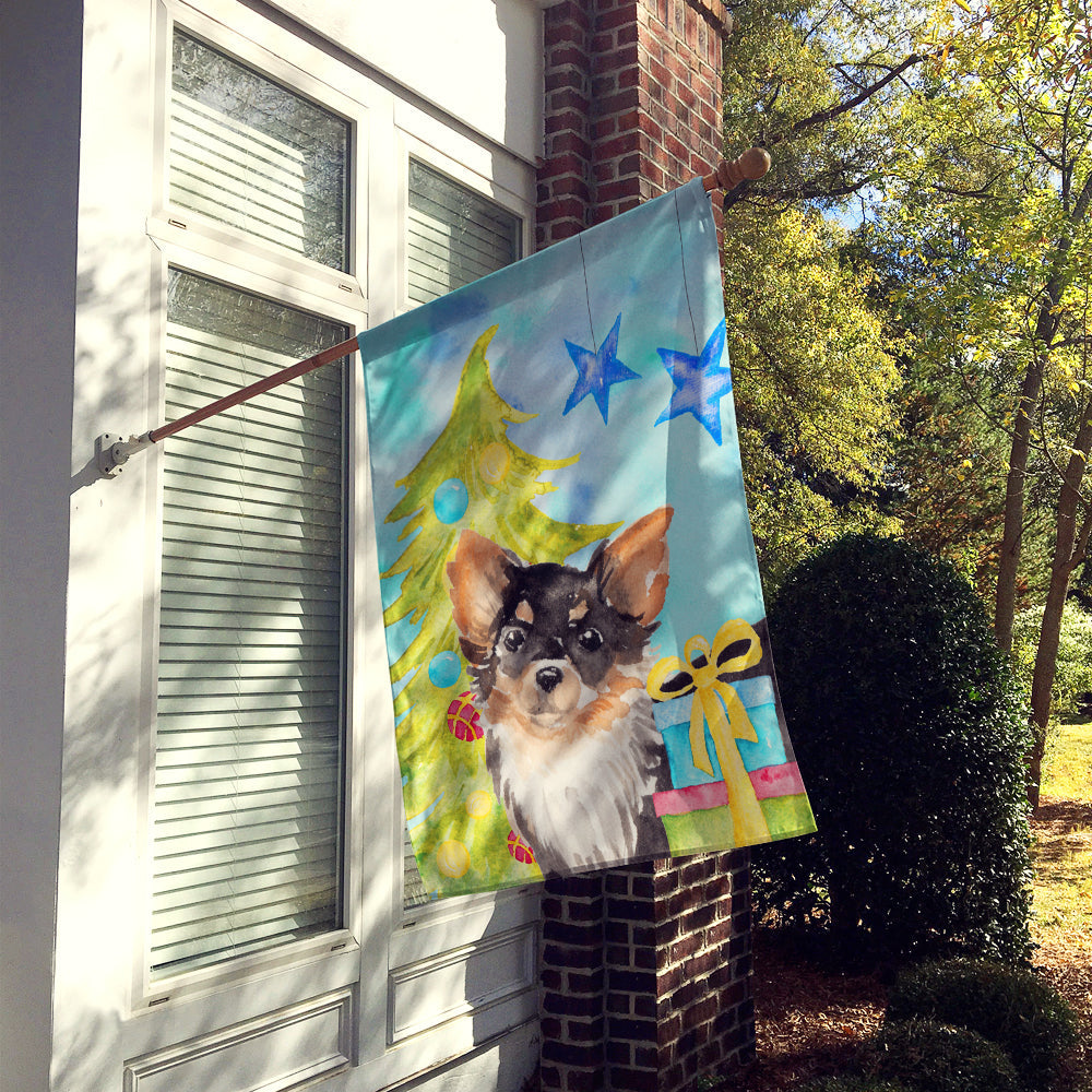 Long Haired Chihuahua Christmas House Flag 28x40 Porch Sleeve Pole Decorative Outside Yard Banner Artwork Wall Hanging, Polyester