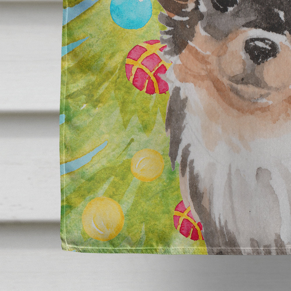Long Haired Chihuahua Christmas House Flag 28x40 Porch Sleeve Pole Decorative Outside Yard Banner Artwork Wall Hanging, Polyester