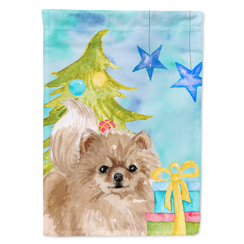 Pomeranian Christmas House Flag 28x40 Porch Sleeve Pole Decorative Outside Yard Banner Artwork Wall Hanging, Polyester