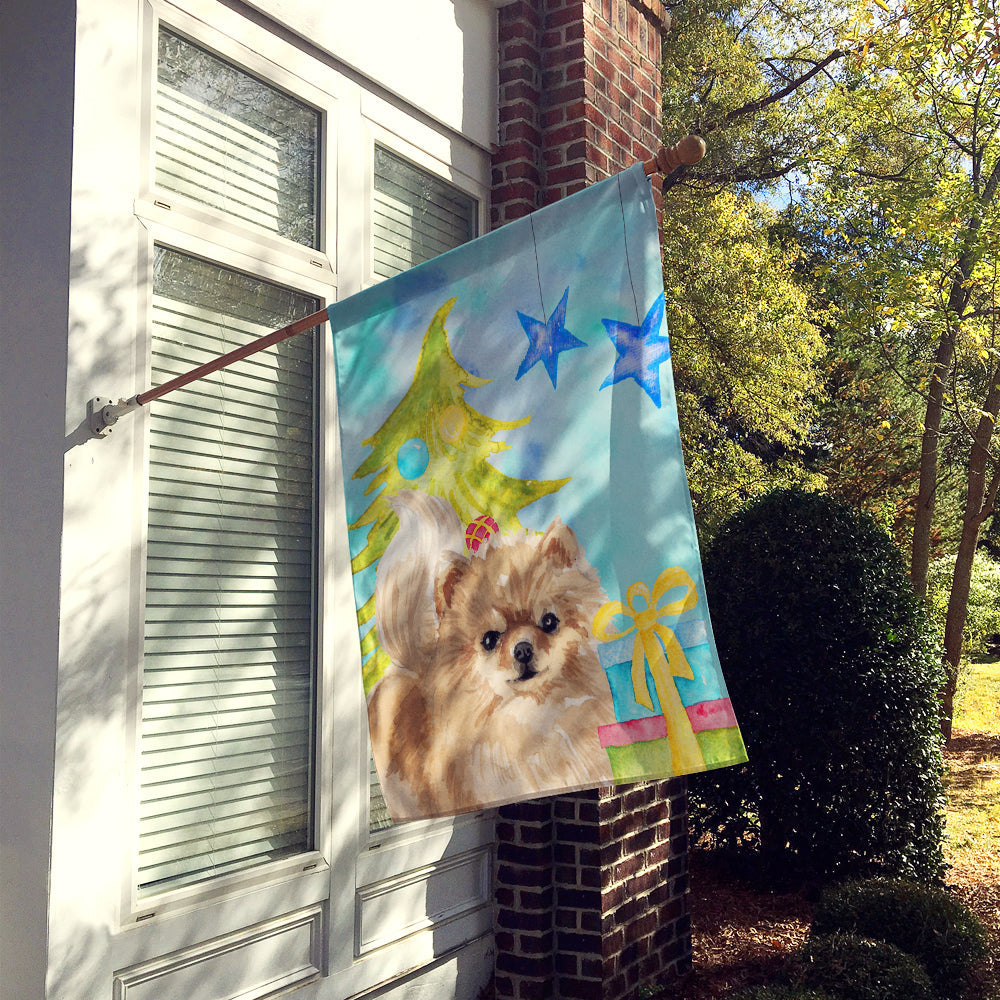 Pomeranian Christmas House Flag 28x40 Porch Sleeve Pole Decorative Outside Yard Banner Artwork Wall Hanging, Polyester