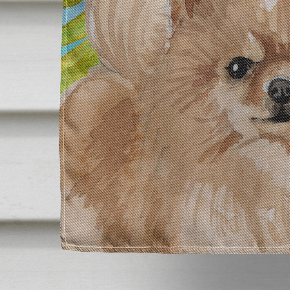 Pomeranian Christmas House Flag 28x40 Porch Sleeve Pole Decorative Outside Yard Banner Artwork Wall Hanging, Polyester