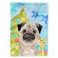 Fawn Pug Christmas House Flag 28x40 Porch Sleeve Pole Decorative Outside Yard Banner Artwork Wall Hanging, Polyester