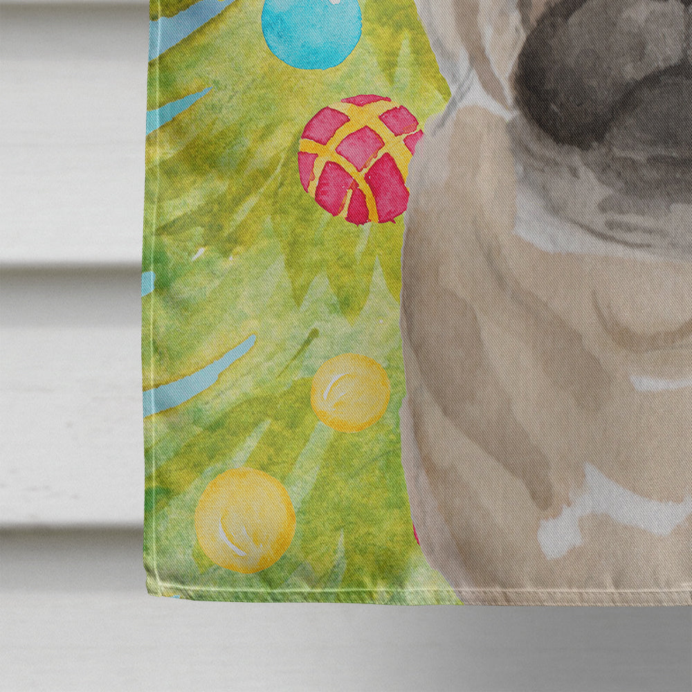 Fawn Pug Christmas House Flag 28x40 Porch Sleeve Pole Decorative Outside Yard Banner Artwork Wall Hanging, Polyester