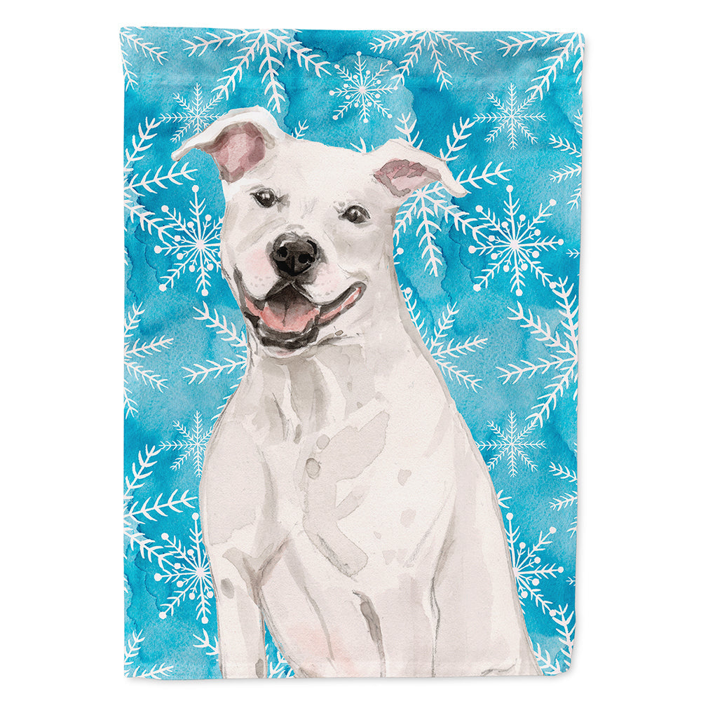 White Staffie Bull Terrier Winter House Flag 28x40 Porch Sleeve Pole Decorative Outside Yard Banner Artwork Wall Hanging, Polyester
