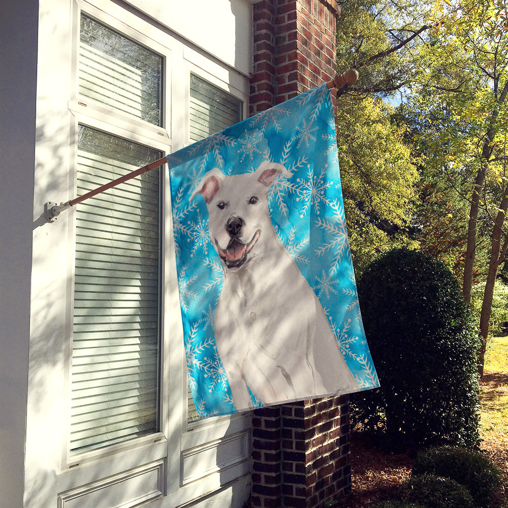 White Staffie Bull Terrier Winter House Flag 28x40 Porch Sleeve Pole Decorative Outside Yard Banner Artwork Wall Hanging, Polyester