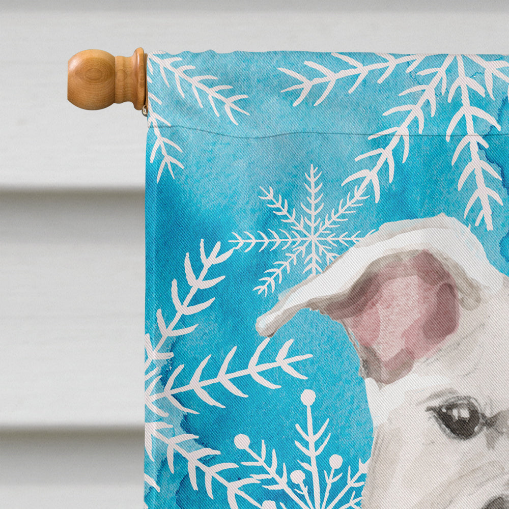 White Staffie Bull Terrier Winter House Flag 28x40 Porch Sleeve Pole Decorative Outside Yard Banner Artwork Wall Hanging, Polyester