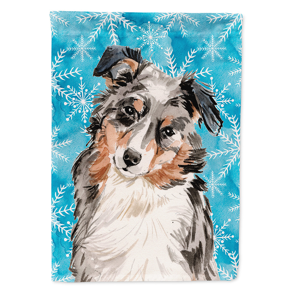 Australian Shepherd Winter House Flag 28x40 Porch Sleeve Pole Decorative Outside Yard Banner Artwork Wall Hanging, Polyester