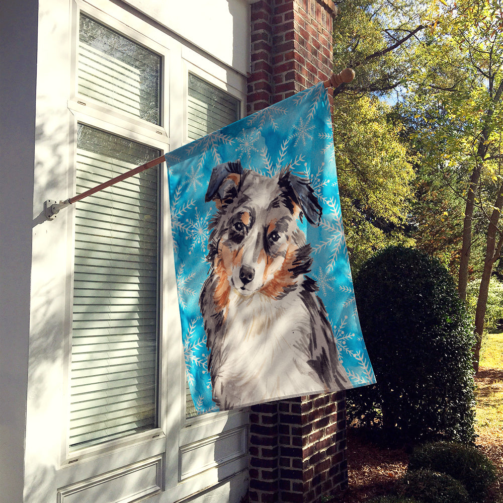 Australian Shepherd Winter House Flag 28x40 Porch Sleeve Pole Decorative Outside Yard Banner Artwork Wall Hanging, Polyester