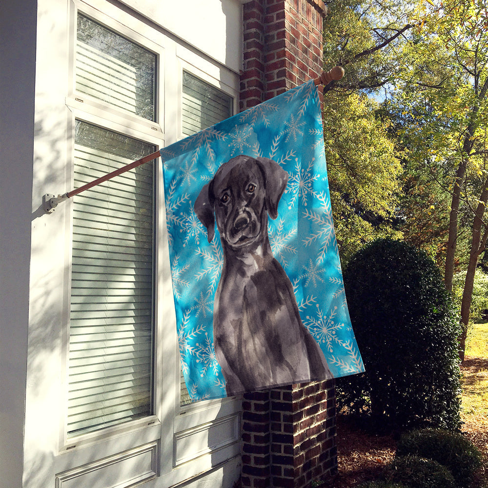 Black Labrador Winter House Flag 28x40 Porch Sleeve Pole Decorative Outside Yard Banner Artwork Wall Hanging, Polyester