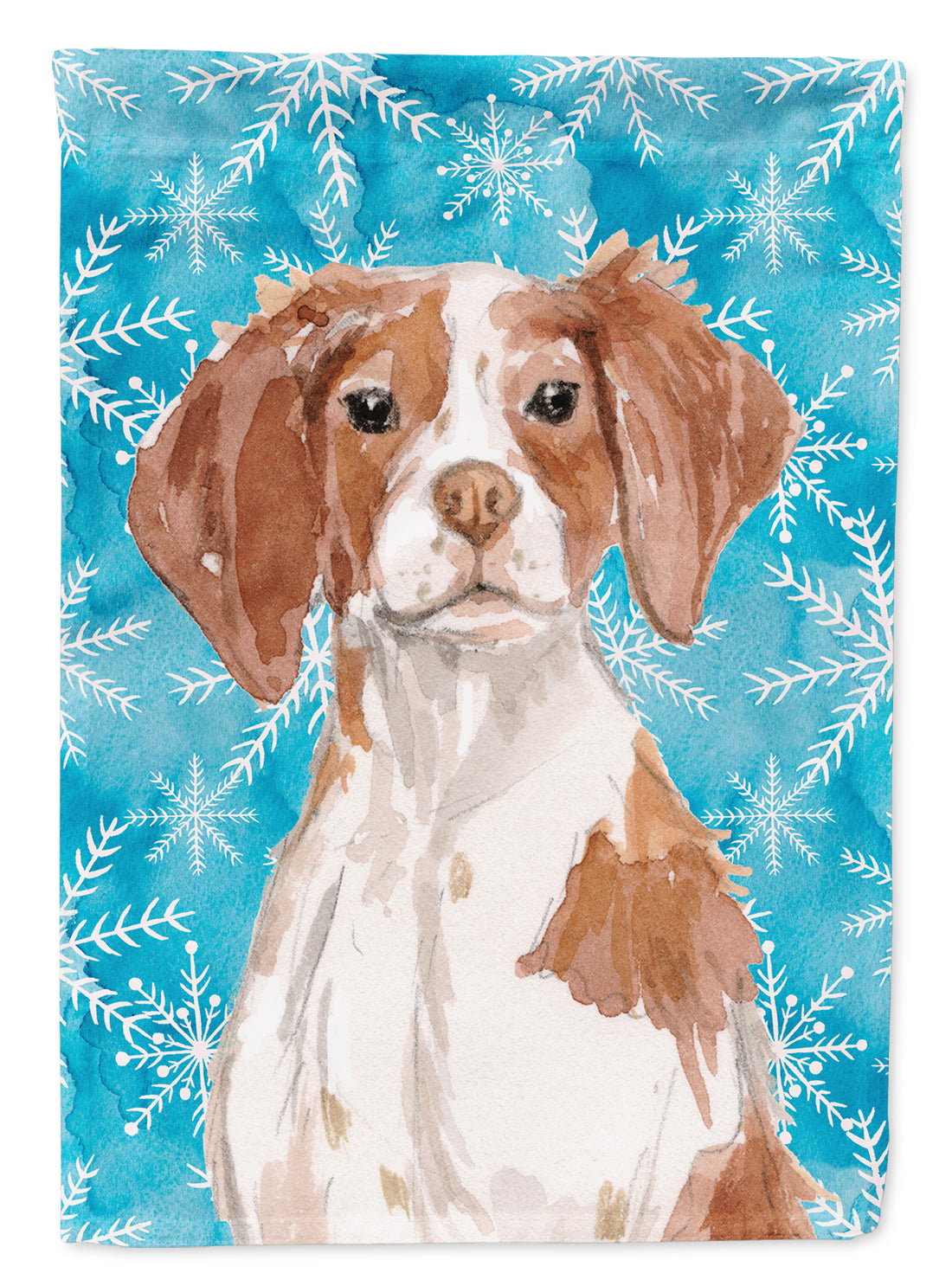 Brittany Spaniel Winter House Flag 28x40 Porch Sleeve Pole Decorative Outside Yard Banner Artwork Wall Hanging, Polyester