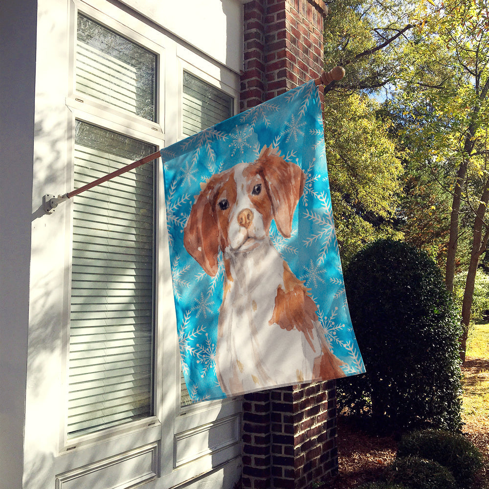 Brittany Spaniel Winter House Flag 28x40 Porch Sleeve Pole Decorative Outside Yard Banner Artwork Wall Hanging, Polyester