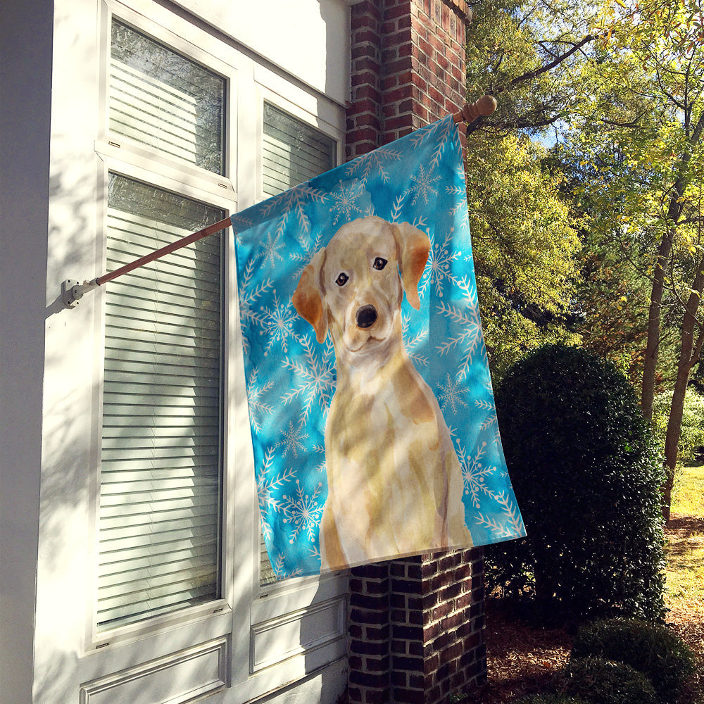 Yellow Labrador Winter House Flag 28x40 Porch Sleeve Pole Decorative Outside Yard Banner Artwork Wall Hanging, Polyester