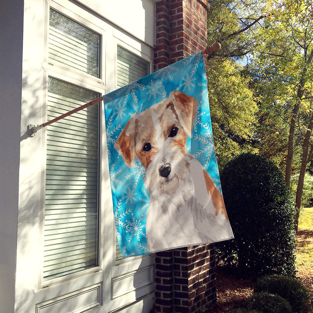 Wire Hair Jack Russell Winter House Flag 28x40 Porch Sleeve Pole Decorative Outside Yard Banner Artwork Wall Hanging, Polyester