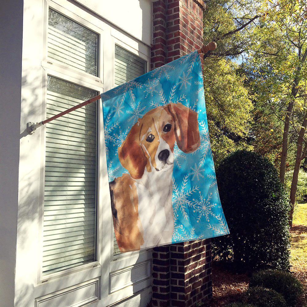 Beagle Winter House Flag 28x40 Porch Sleeve Pole Decorative Outside Yard Banner Artwork Wall Hanging, Polyester