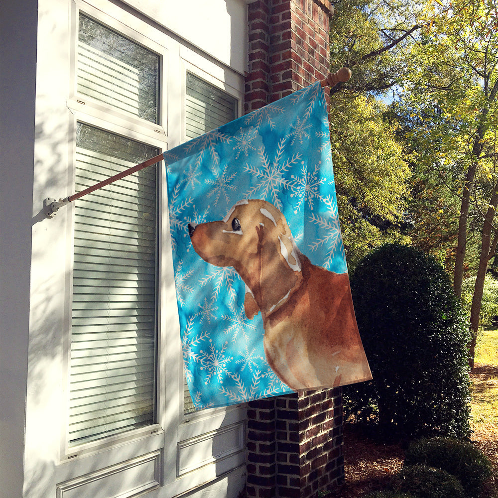 Red Tan Dachshund Winter House Flag 28x40 Porch Sleeve Pole Decorative Outside Yard Banner Artwork Wall Hanging, Polyester