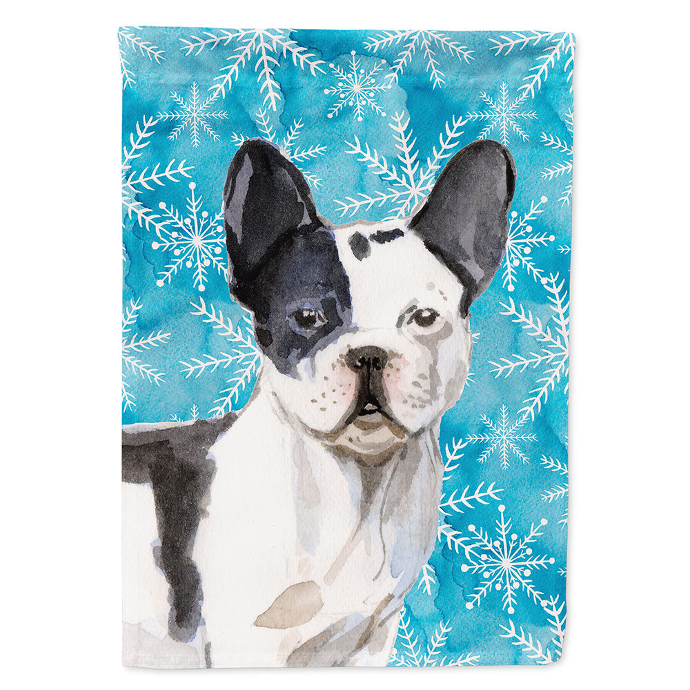 Black White French Bulldog Winter House Flag 28x40 Porch Sleeve Pole Decorative Outside Yard Banner Artwork Wall Hanging, Polyester