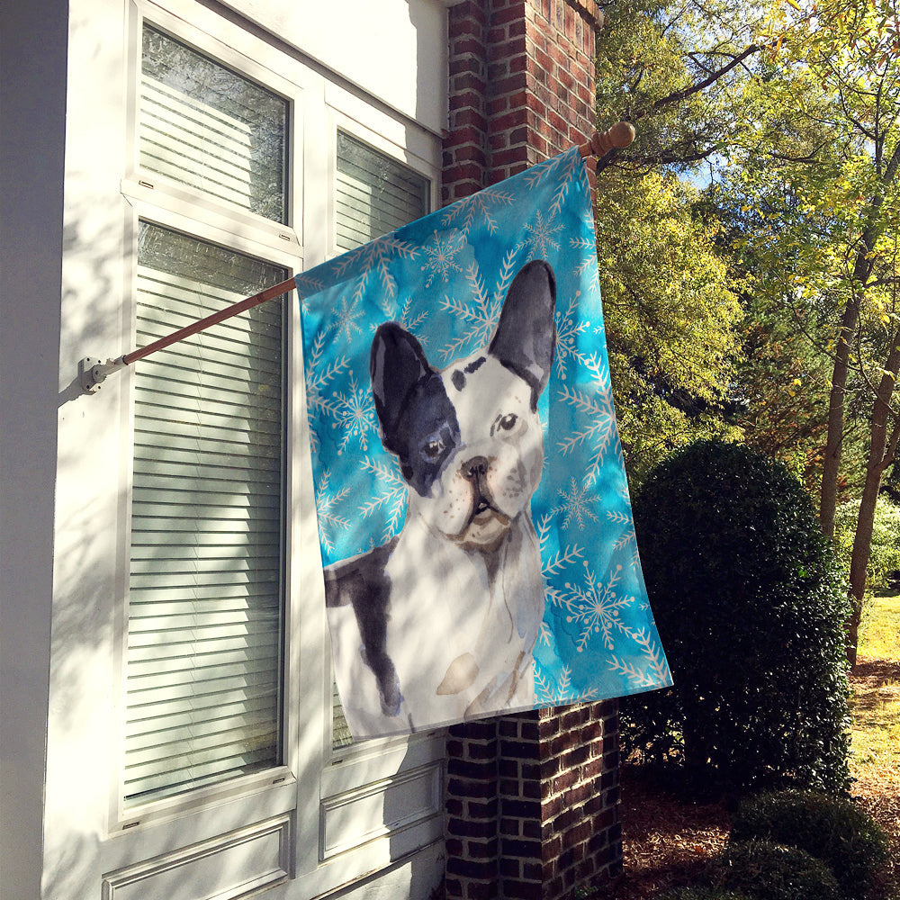 Black White French Bulldog Winter House Flag 28x40 Porch Sleeve Pole Decorative Outside Yard Banner Artwork Wall Hanging, Polyester