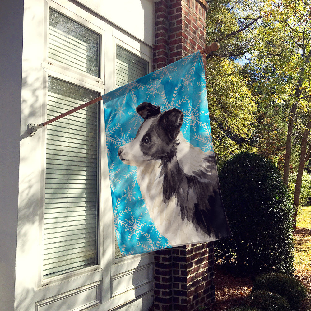 Border Collie Winter House Flag 28x40 Porch Sleeve Pole Decorative Outside Yard Banner Artwork Wall Hanging, Polyester