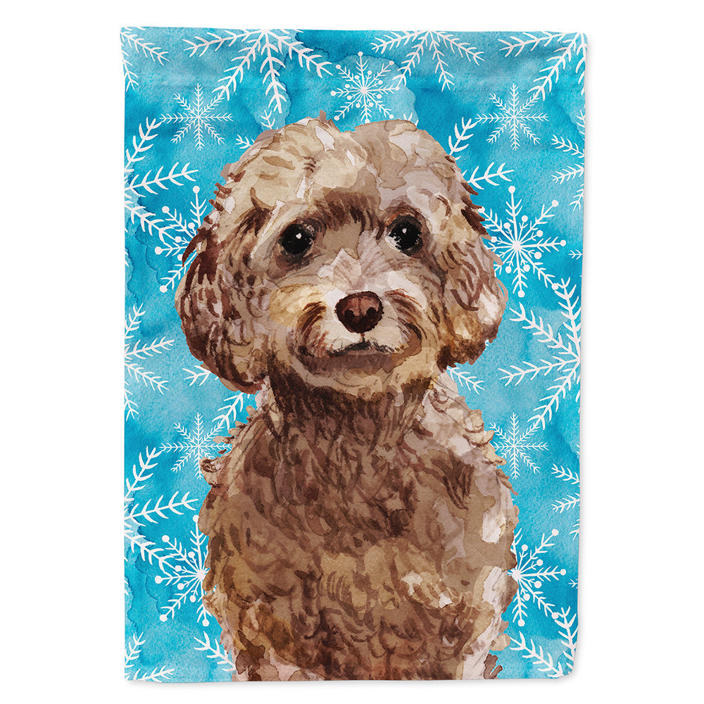 Brown Cockapoo Winter House Flag 28x40 Porch Sleeve Pole Decorative Outside Yard Banner Artwork Wall Hanging, Polyester