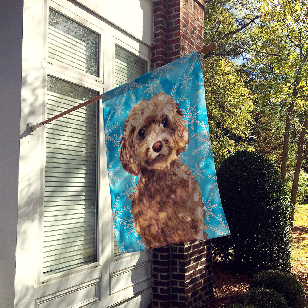 Brown Cockapoo Winter House Flag 28x40 Porch Sleeve Pole Decorative Outside Yard Banner Artwork Wall Hanging, Polyester