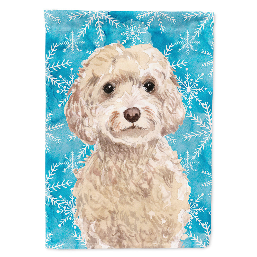 Champagne Cockapoo Winter House Flag 28x40 Porch Sleeve Pole Decorative Outside Yard Banner Artwork Wall Hanging, Polyester