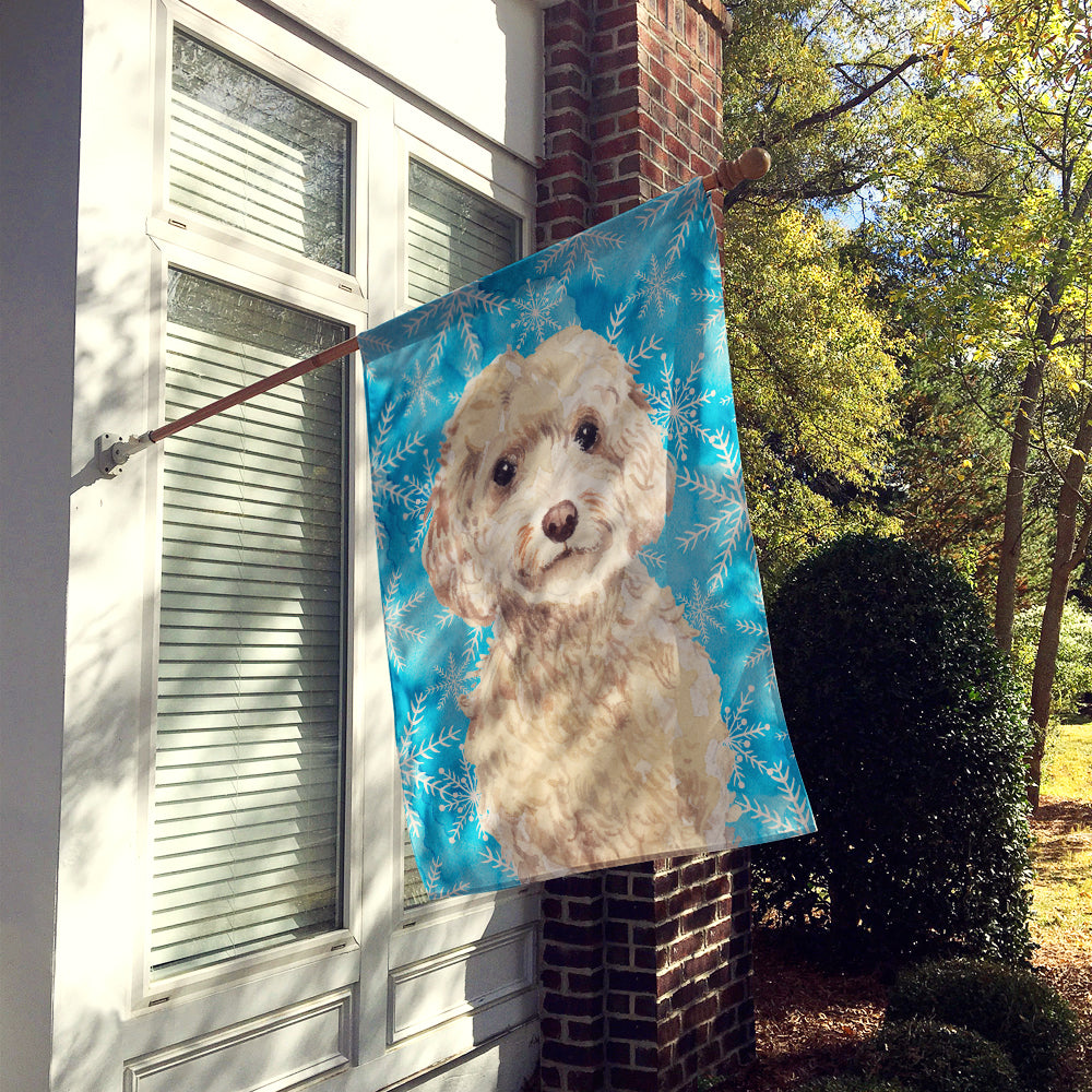 Champagne Cockapoo Winter House Flag 28x40 Porch Sleeve Pole Decorative Outside Yard Banner Artwork Wall Hanging, Polyester
