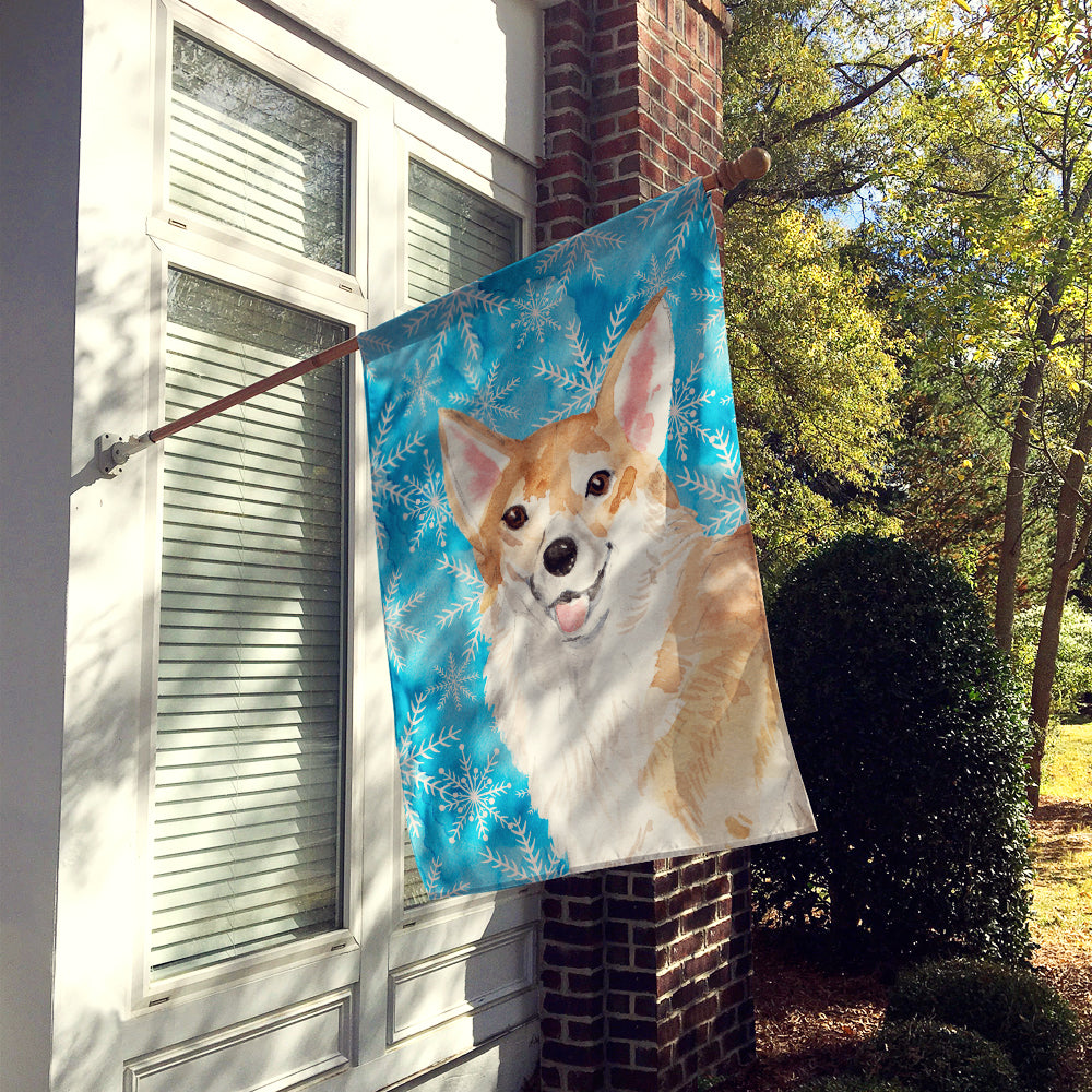 Corgi Winter House Flag 28x40 Porch Sleeve Pole Decorative Outside Yard Banner Artwork Wall Hanging, Polyester