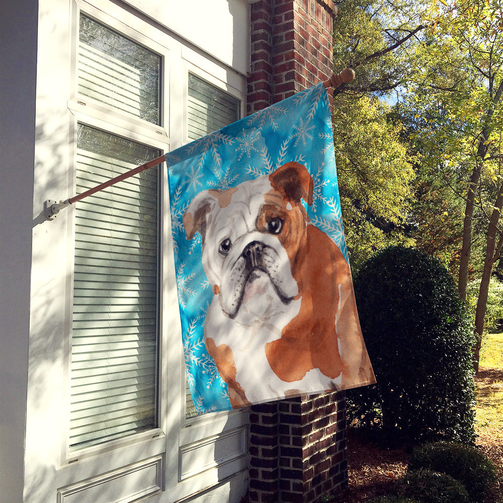 English Bulldog Winter House Flag 28x40 Porch Sleeve Pole Decorative Outside Yard Banner Artwork Wall Hanging, Polyester