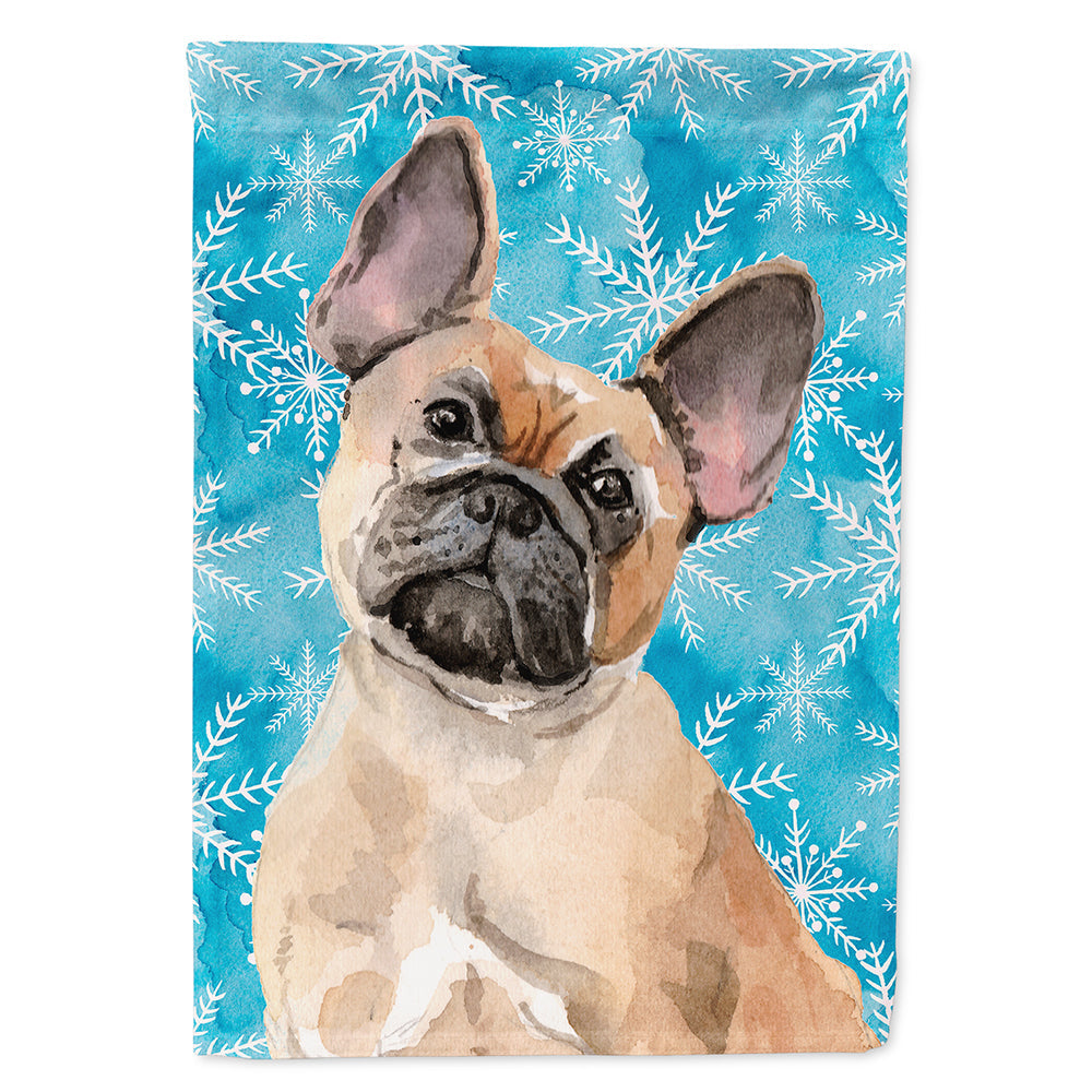 Fawn French Bulldog Winter House Flag 28x40 Porch Sleeve Pole Decorative Outside Yard Banner Artwork Wall Hanging, Polyester