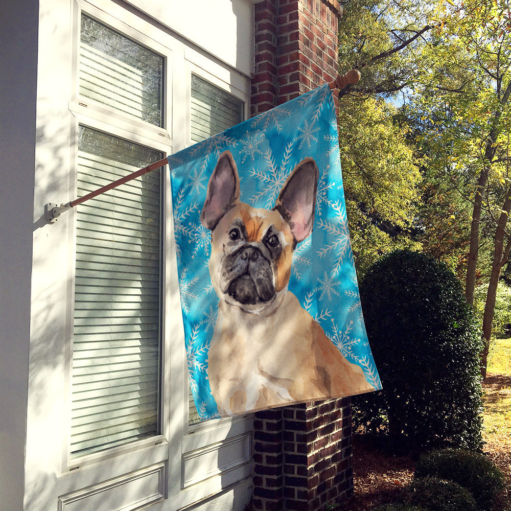 Fawn French Bulldog Winter House Flag 28x40 Porch Sleeve Pole Decorative Outside Yard Banner Artwork Wall Hanging, Polyester