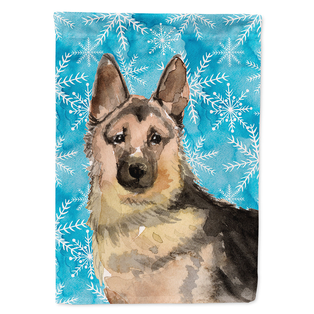 German Shepherd Winter House Flag 28x40 Porch Sleeve Pole Decorative Outside Yard Banner Artwork Wall Hanging, Polyester